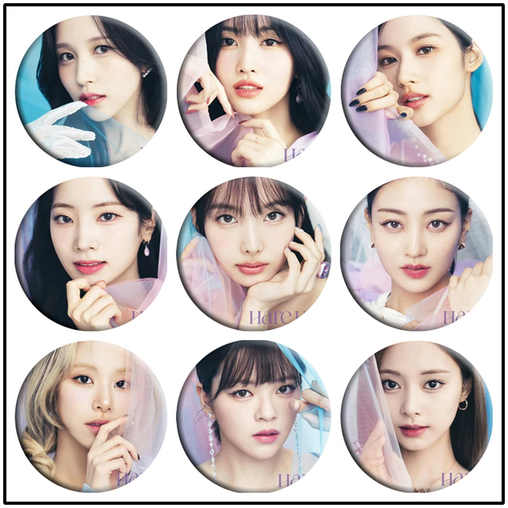 Kpop Twice Album Hare Hare Badge Spilla Round Mirror Ciondolo Portachiavi Portachiavi Borsa Accessori Mina Sana Tzuyu Fans Collection