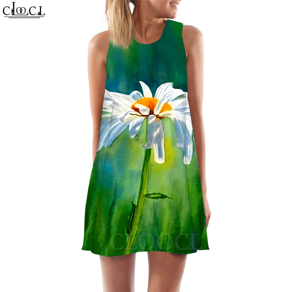 

Новое модное женское платье CLOOCL на бретелях, элегантное белое свободное платье без рукавов с 3D рисунком маргариток, летнее пляжное платье