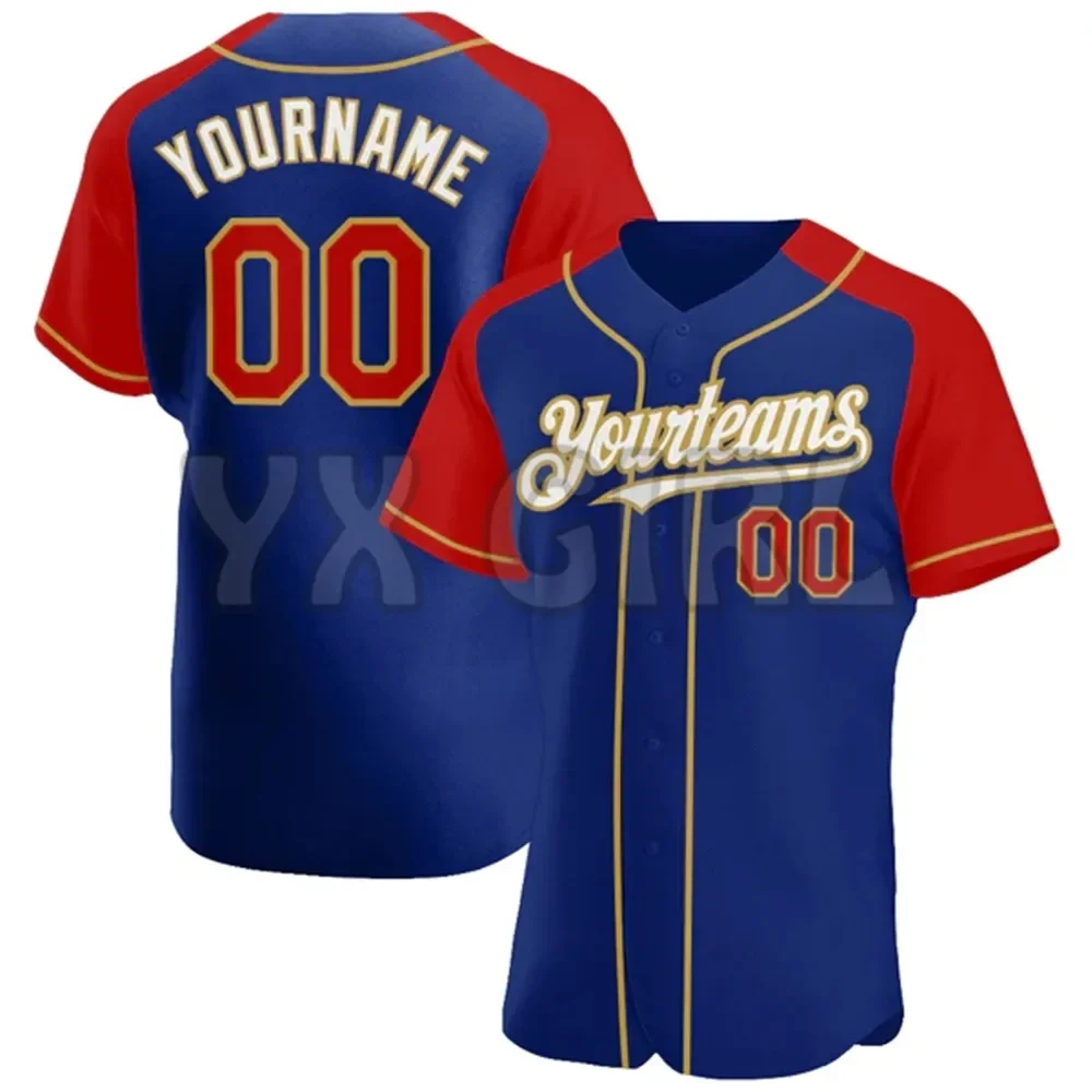 

Custom Royal Red-Old Gold Authentic Raglan Sleeves Baseball Jersey 3D Printed Men Women Shirt Casual Shirts Sport Unisex Tops