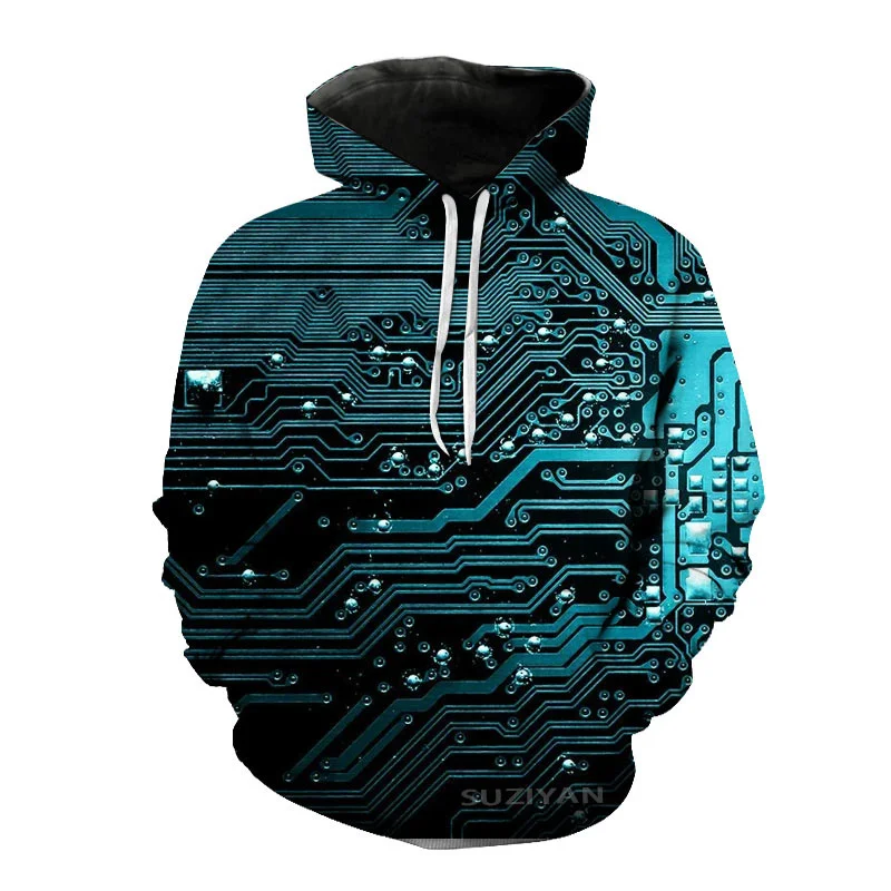 thumbnail image 1 of Sudadera con capucha con estampado 3D de chip electrónico creativo para hombre, ropa de calle informal de estilo Harajuku y hip hop, para primavera y otoño, 1 of 5
