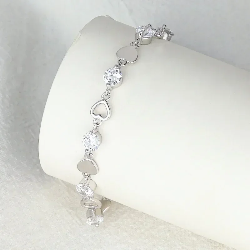Luxury 925 Silver Heart Zircon Bracelet for Women Luxury 925 Silver Heart Zircon Bracelet for Women
