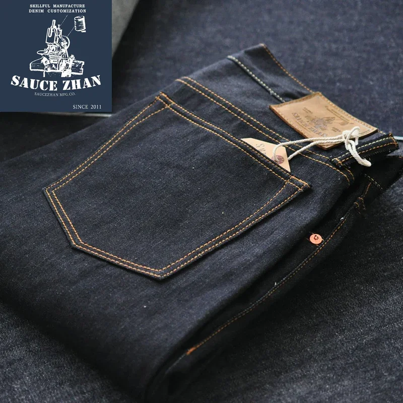 Saucezhan 314XX Mens Jeans Sanforized  Selvedge Denim Jeans for man Indigo and Black Jeans Zipper Fly Slim Fit 2
