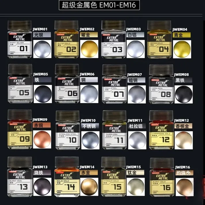 18ml 슈퍼 메탈 컬러 시리즈 모델 페인트 아트 핸드 캐릭터 모델 컬러 효과 페인팅 장 아크릴 안료 JUMPWIND