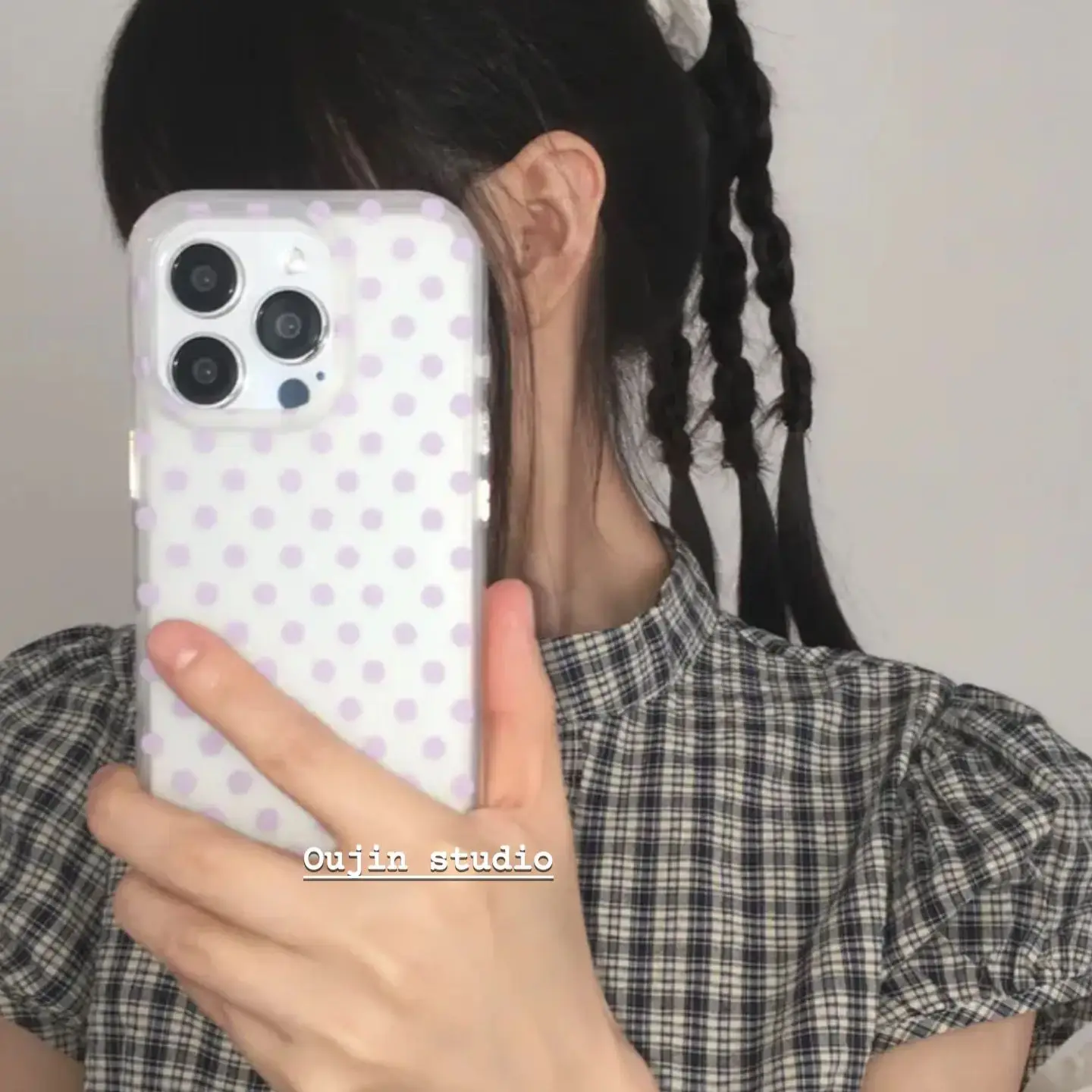 Korean-Inspired Simple Purple Polka Dot Heart Phone Case