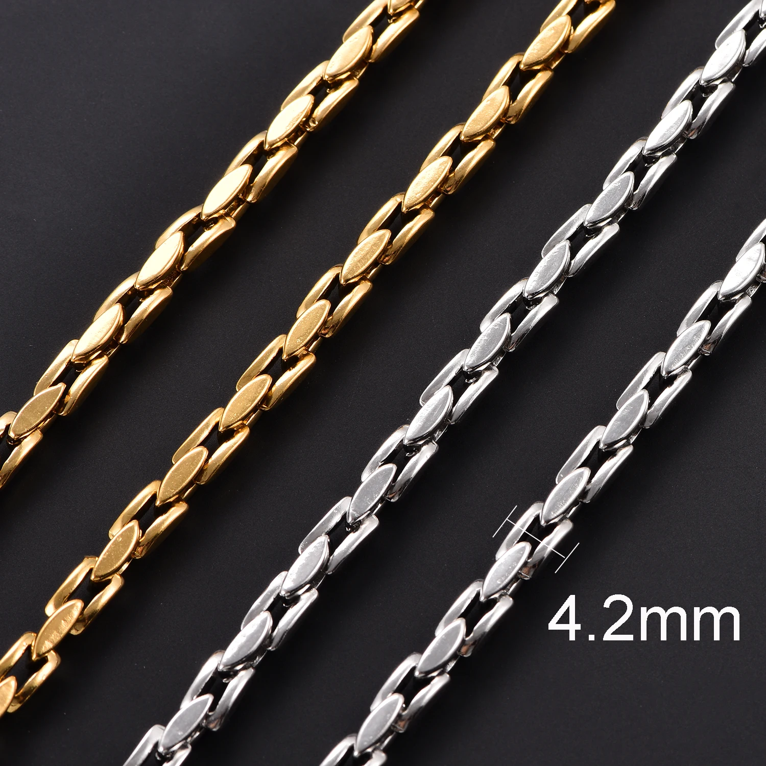 Width 4.2mm Stainless Steel Vertical Square Necklace Chain Never Fade Waterproof Choker For Men Women Fashion Jewelry 2