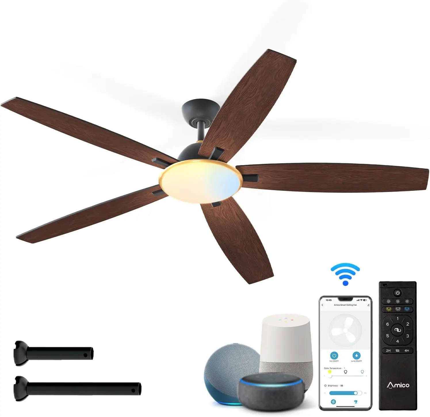 

Amico Ceiling Fans with Lights, 52 inch Smart Ceiling Fan with Remote/APP/Alexa Control, Reversible DC Motor, 5 Blades, 6 Speeds