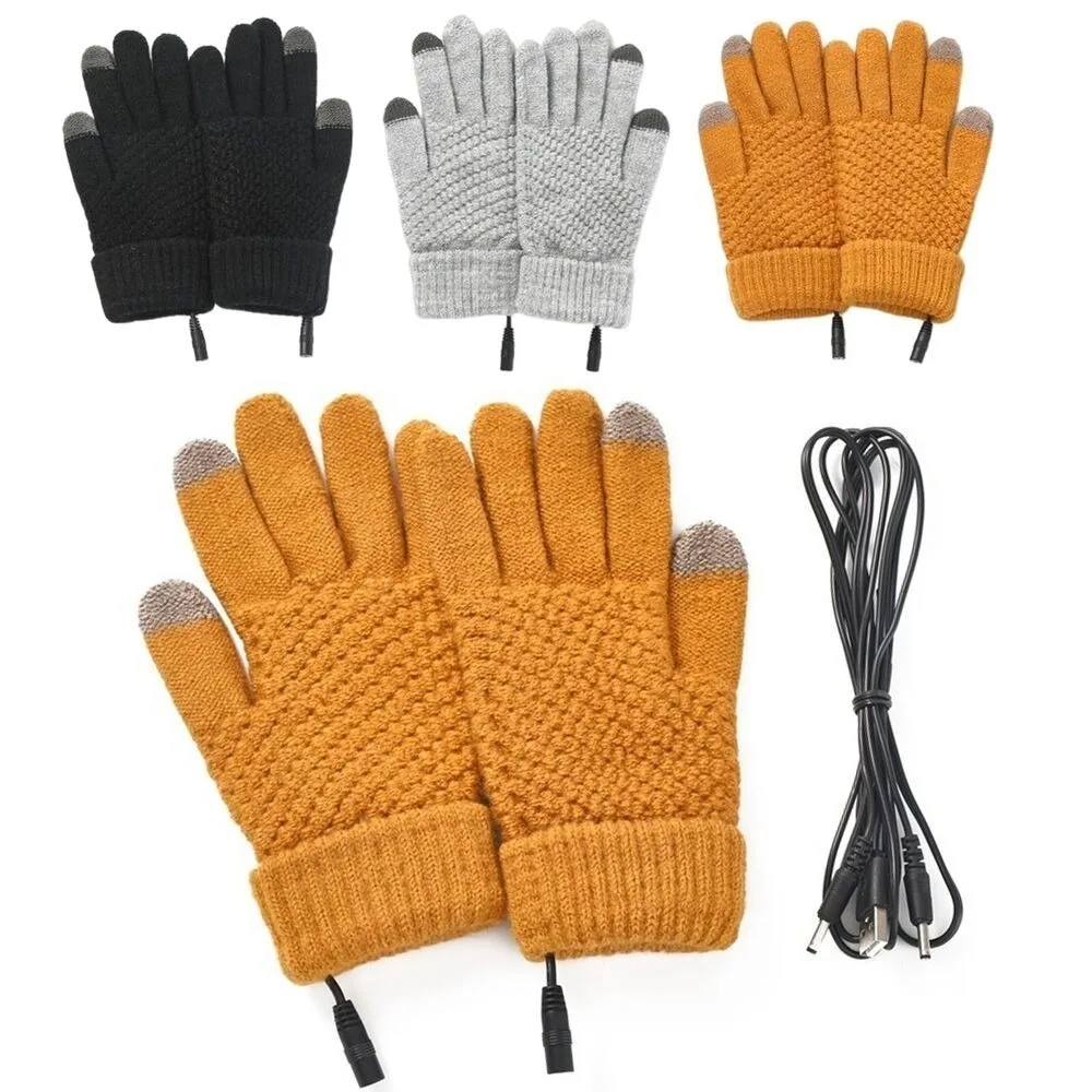 

Girl Women Riding Skiing Gloves Thickened Winter Electric Mitten Full Finger Warmer Heated Gloves Touch Screen Knitted Gloves