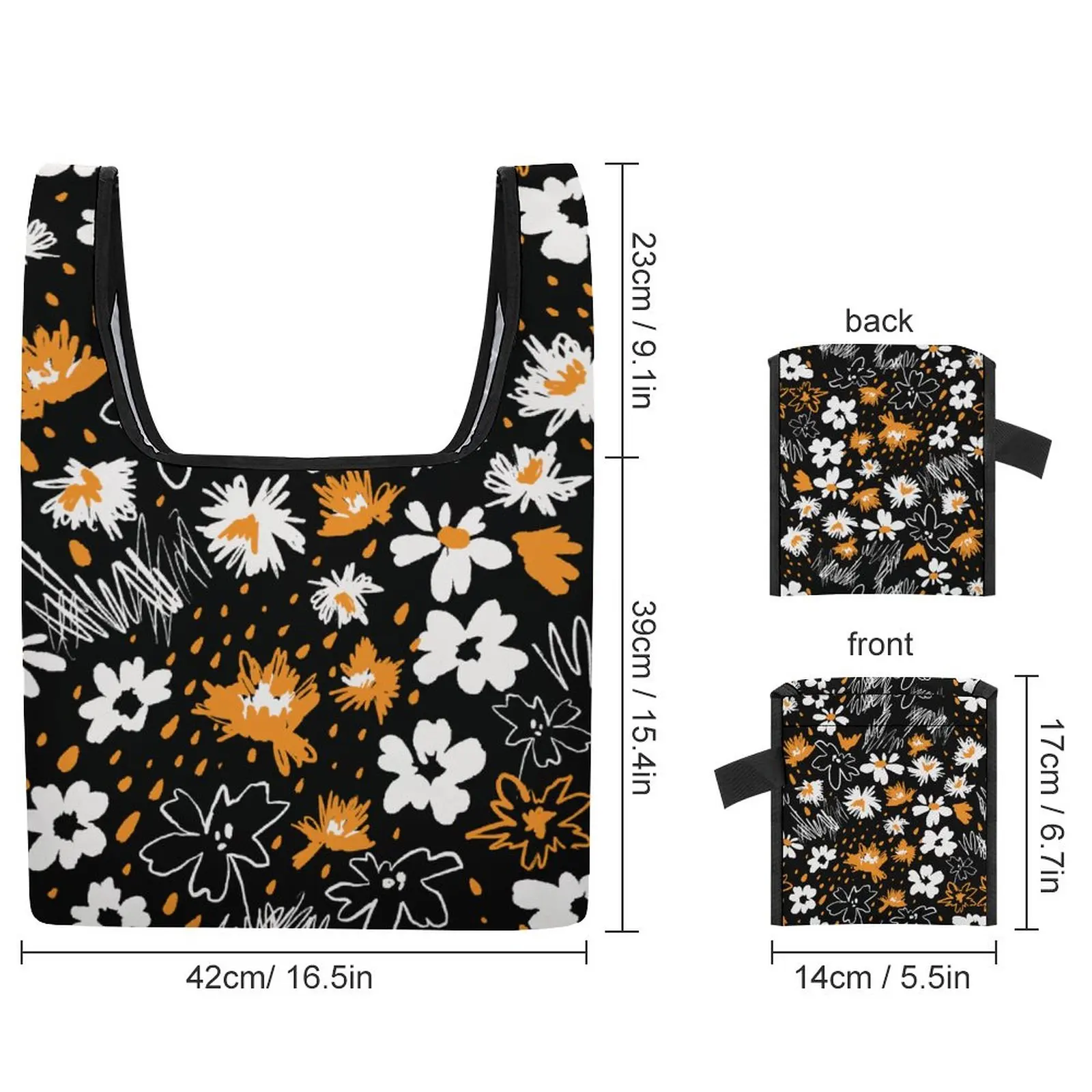 Custom Pattern Shopping Bags Black Totes Bag Large Bag Travel Portable Reusable Shopping Bag Supermarket Double Strap Handbags