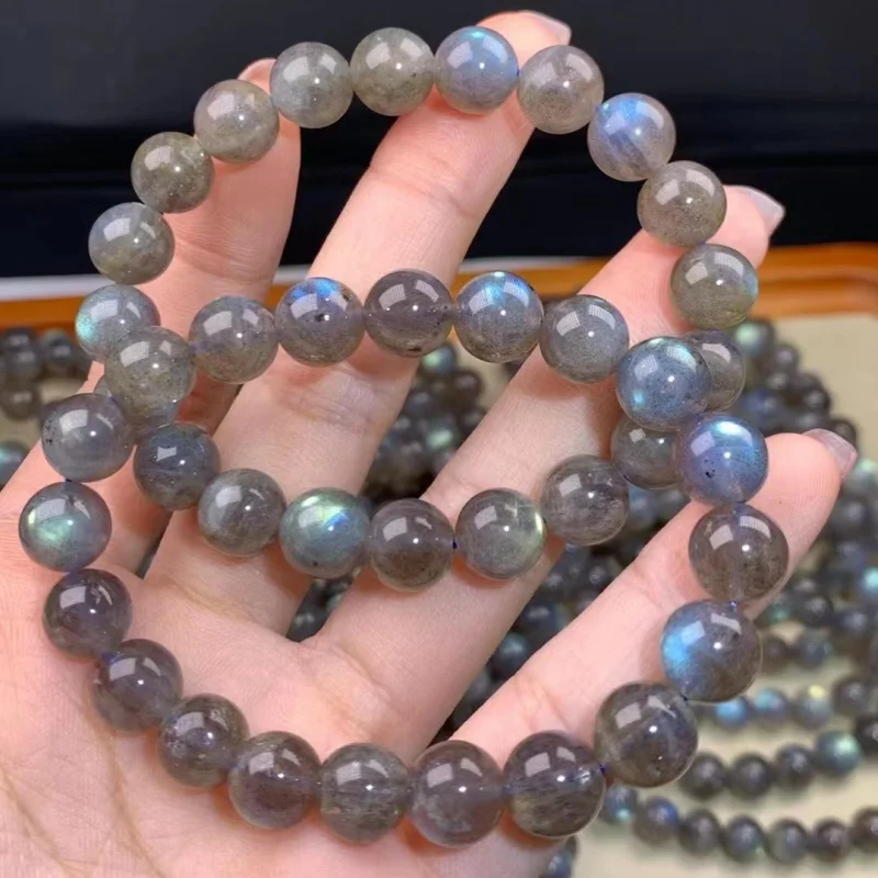 

Natural Gray Moonstone Labradorite Single Circle Bracelet Flash Rainbow Blue Light Crystal Ornament Wholesale
