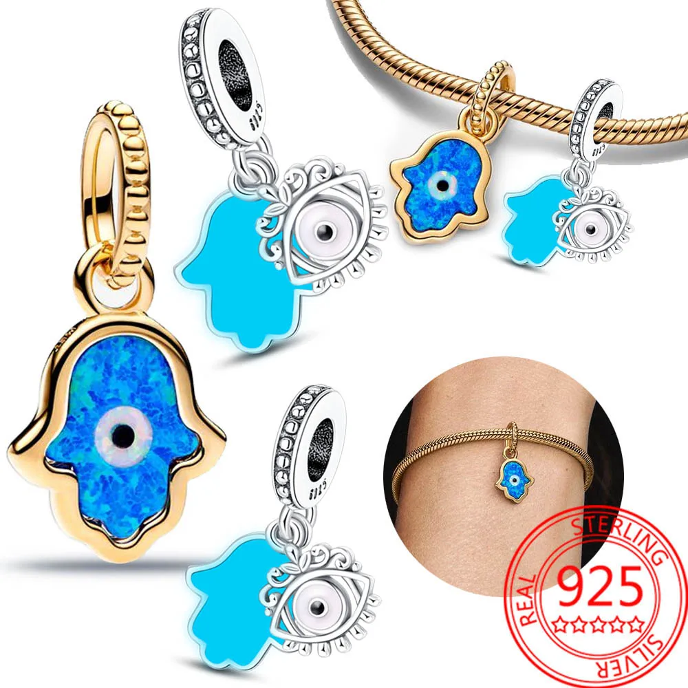 

Женский классический браслет из серебра 925 пробы, с голубым хамсом