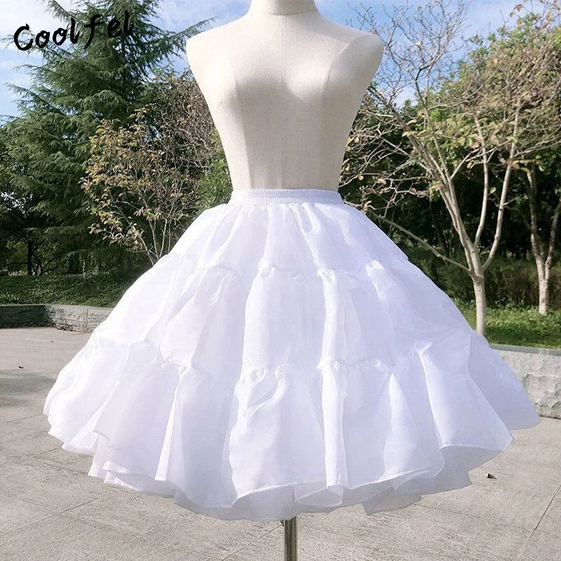 COOLFEL Women's Girl's Lolita White Petticoat Cosplay Party Prom Dress Short Underskirt Tulle Puffy Skirt Cute Girls Skirts 65cm women girls lolita cosplay petticoats super puffy tutu skirt soft layered tulle vintage wedding bridal petticoat underskirt