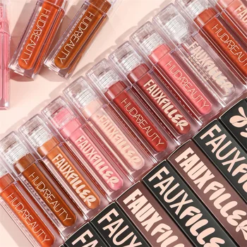 Huda Beauty Faux Filler Shiny Non Sticky Lip Gloss Hydrating Crystal Clear LipstickPlumping Moisturizing Tinted Lip Oil Makeup