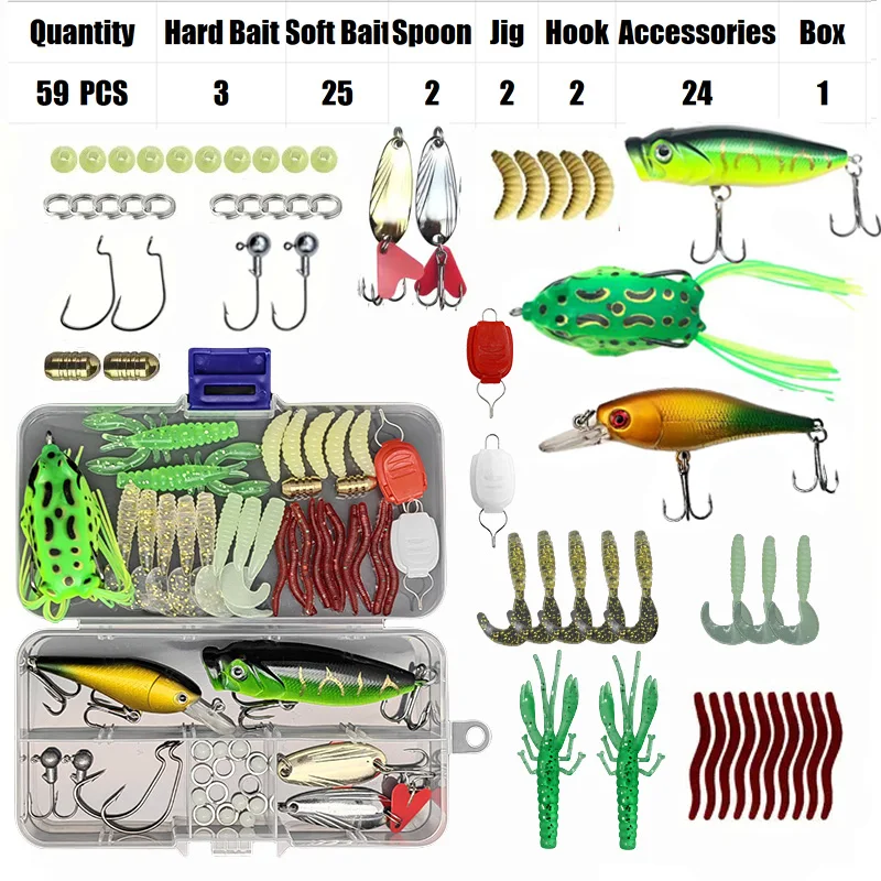 Kit Esche Da Pesca Miste Per Acqua Dolce E Salata, Set Con Minnow, Popper, Crankbait E Ami, Per Trota, Spigola, Salmone, Ideale Per Principianti Ed Esperti