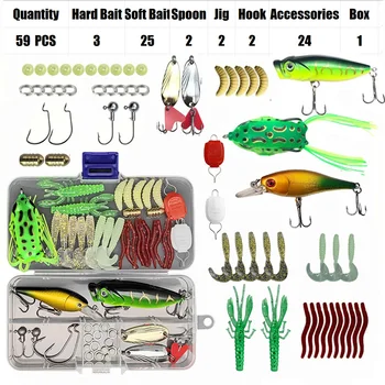 Fishing Lure Set 18/21/59/142pcs Mixed VIB Lure Kit Soft Lure Minnow Popper Hooks All Fishing Accessory Fresh Water 5