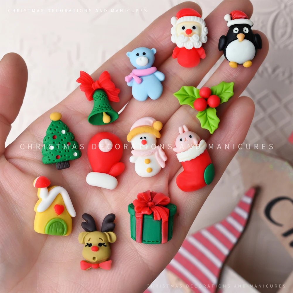 

5Pcs Christmas Decorations Cute 3D Resin Nail Charms Snowman/Deer/Santa Claus Rhinestones For Manicure Nail Festival Accessories