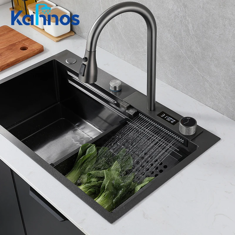 

304 Stainless Steel Kitchen Sink Faucet Large Single Slot Cuba Waterfall Washbasin Faucet Sabonia For Kitchen Sink