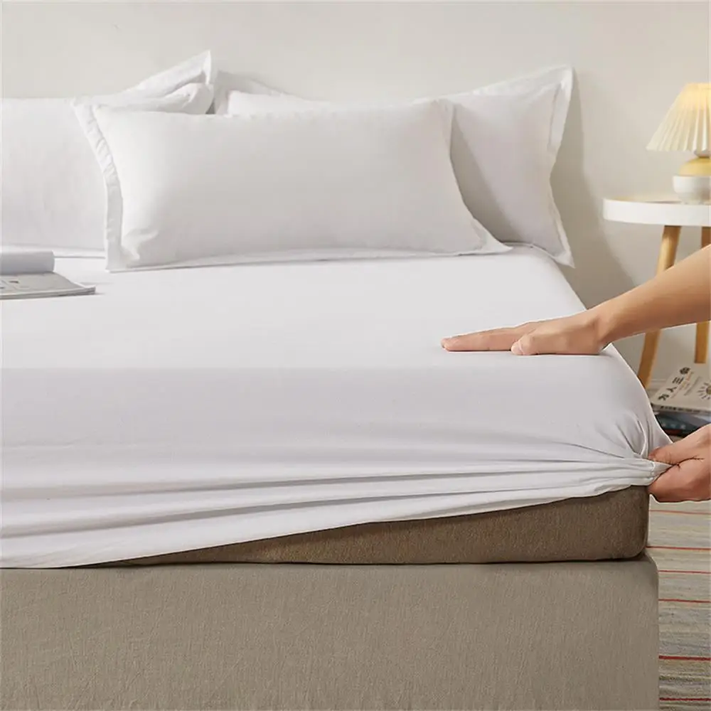 100% Cotton Fitted Bed Sheet with Elastic Band Solid Color Anti-slip Adjustable Mattress Cover for Single Double King Queen Bed 3