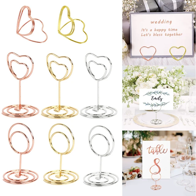 12 Pcs Golden Heart Shape Photo Holder Stands Table Number Holders