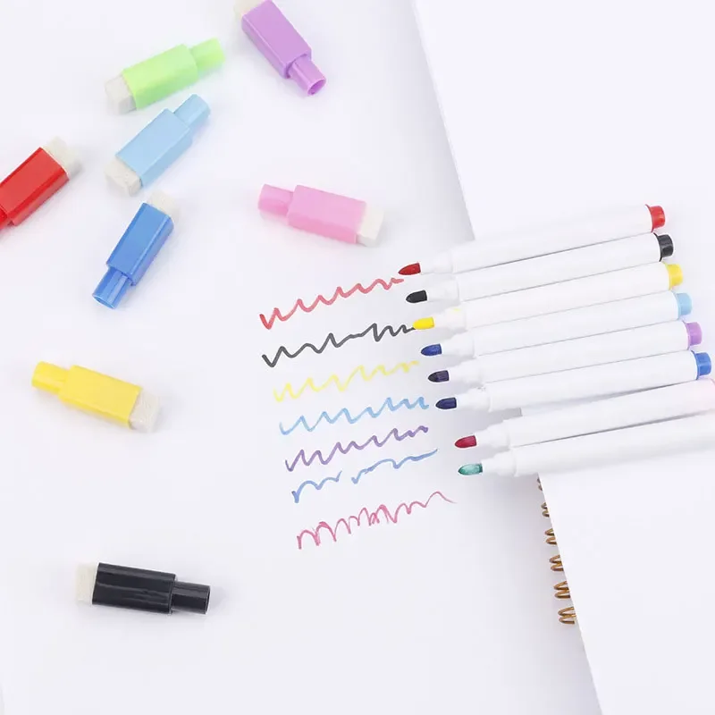 Colorful School classroom Whiteboard Pen 8Pcs/lot Dry Markers Built In Eraser