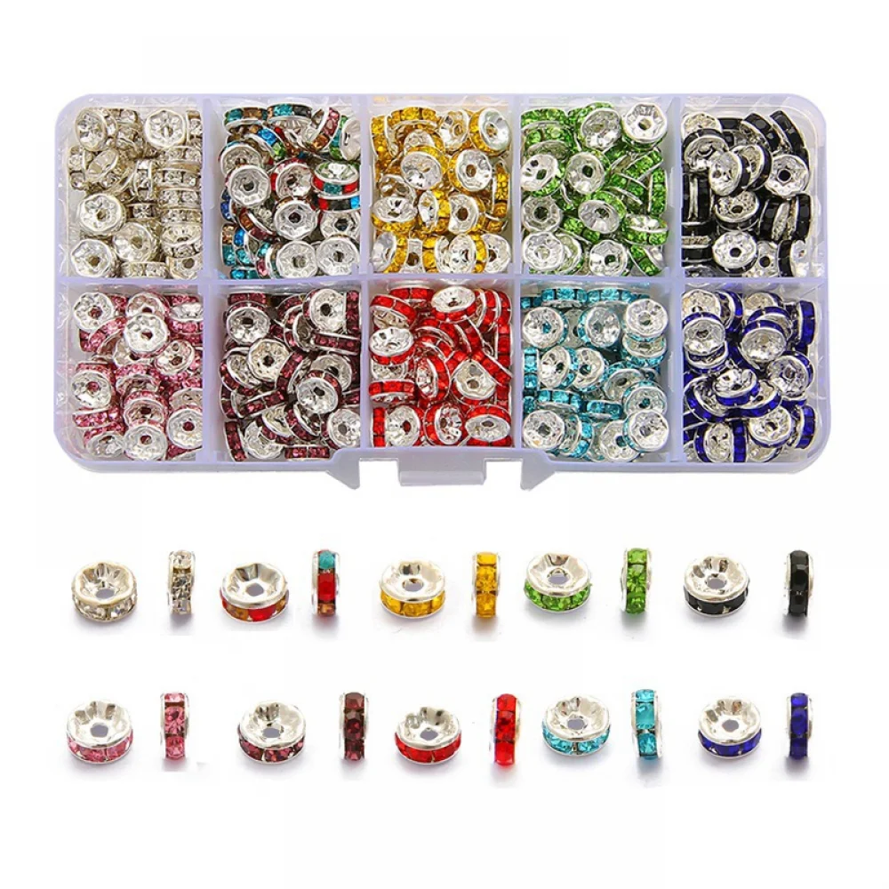100-200 stücke 6/8mm Metall Strass Rondelles Kristall Perlen Runde Lose Spacer Perlen Für Mode Machen DIY Zubehör – Detail 8
