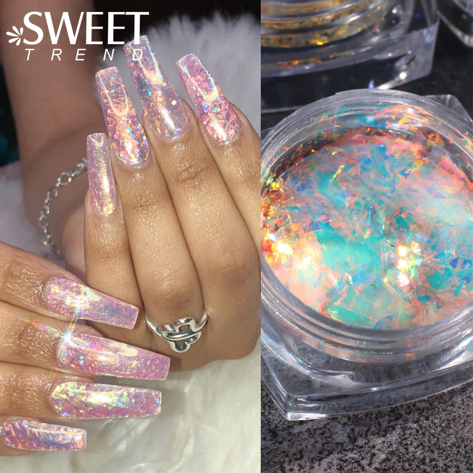 Opal Crystal Iridescent Nail Powder Ice Edelweiss Glitter Flakes Aurora  Holographic Sequins Nail Art Paillette Winter Decor SWXR - AliExpress