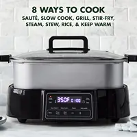 Stainless Steel 8-in-1 Skillet Grill & Slow Cooker, Presets to Saute Steam Stir-Fry and Cook Rice, Healthy Ceramic Nonstick and 2