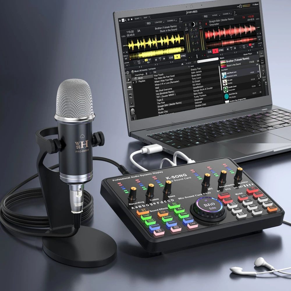 Professional Audio DJ 10 Sound Card Set Pro-BM800 Mic Studio Condenser Microphone for Karaoke Podcast Recording Live Streaming