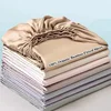 Organic Bamboo Bed Fitted Sheet Solid Color Silky Bed Cover Luxury Mattress Cover with Rubber Band Double Queen Size Customized 1