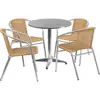 27.5 Inch Round Aluminum Table Set with 4 Rattan Chairs Lightweight Indoor Outdoor Dining Furniture Commercial Residential 3