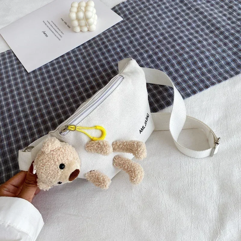 Kids New Fashion Canvas Waist Bags Letter Bear Large Capacity Designer Crossbody Belt Bags Banana Hip Money Pouch Chest Bags 5