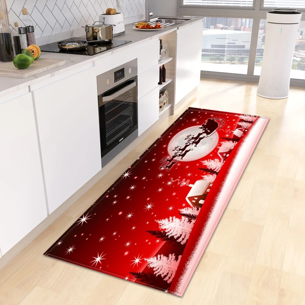 Christmas Kitchen Floor Mat Home Entrance Doormat Decor Bathroom Anti-Slip Foot Pad Carpet for Living Room Hallway Balcony Rugs