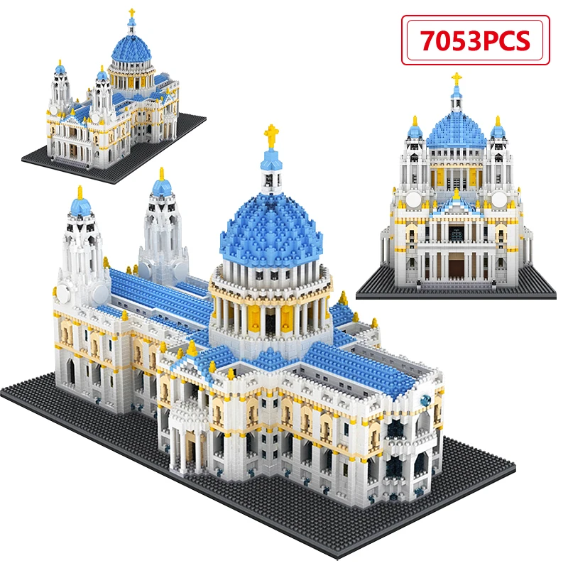 7053 Pcs 도시 미니 세인트 폴 대성당 건축 빌딩 블록 유명한 성 Moc 벽돌 교육 선물 어린이를위한 장난감