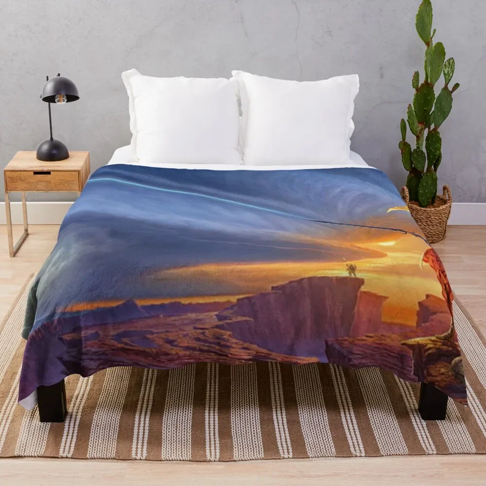 

The Way of Kings - Gladiator Standing on Top of the Cliff Throw Blanket Flannel Fabric Decorative Beds Luxury Designer Blankets
