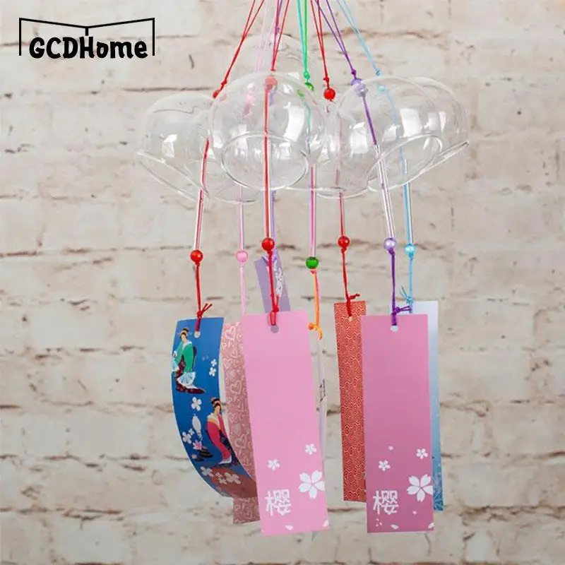 1pcs Romantic Crafts Japanese Cherry Blossom Glass Wind Chimes Bells Home Garden Office Ornament Indoor Window Hanging Decor 4