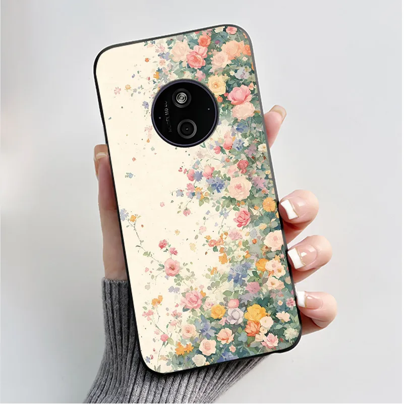 Floral Cartoon Design Soft Silicone Black Phone Case