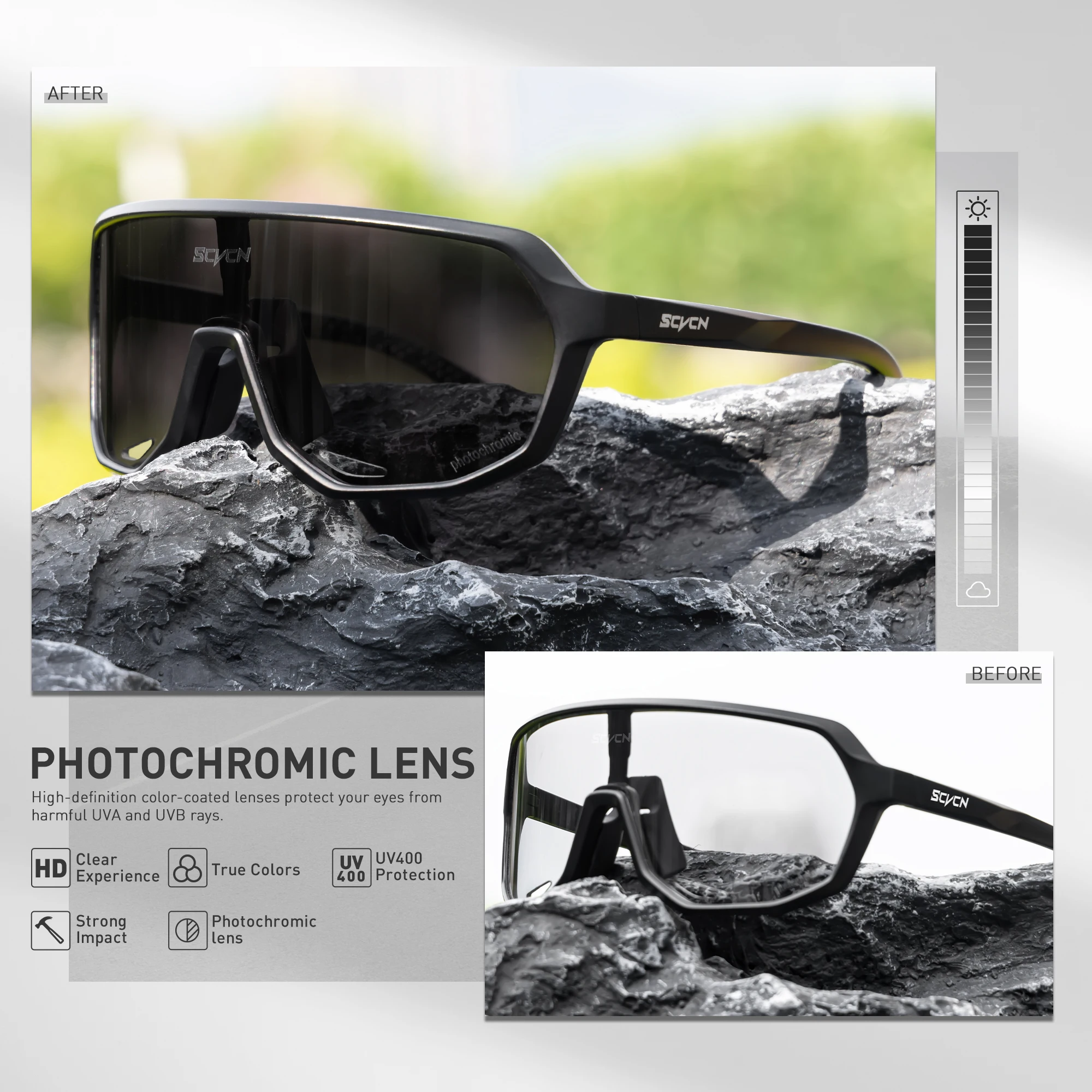 SCVCN Hiking Eyewear Sports Glasses Cycling Glasses Fashion Sunglasses for Men MTB Bike Bicycle Sports UV400 Hunting Driving