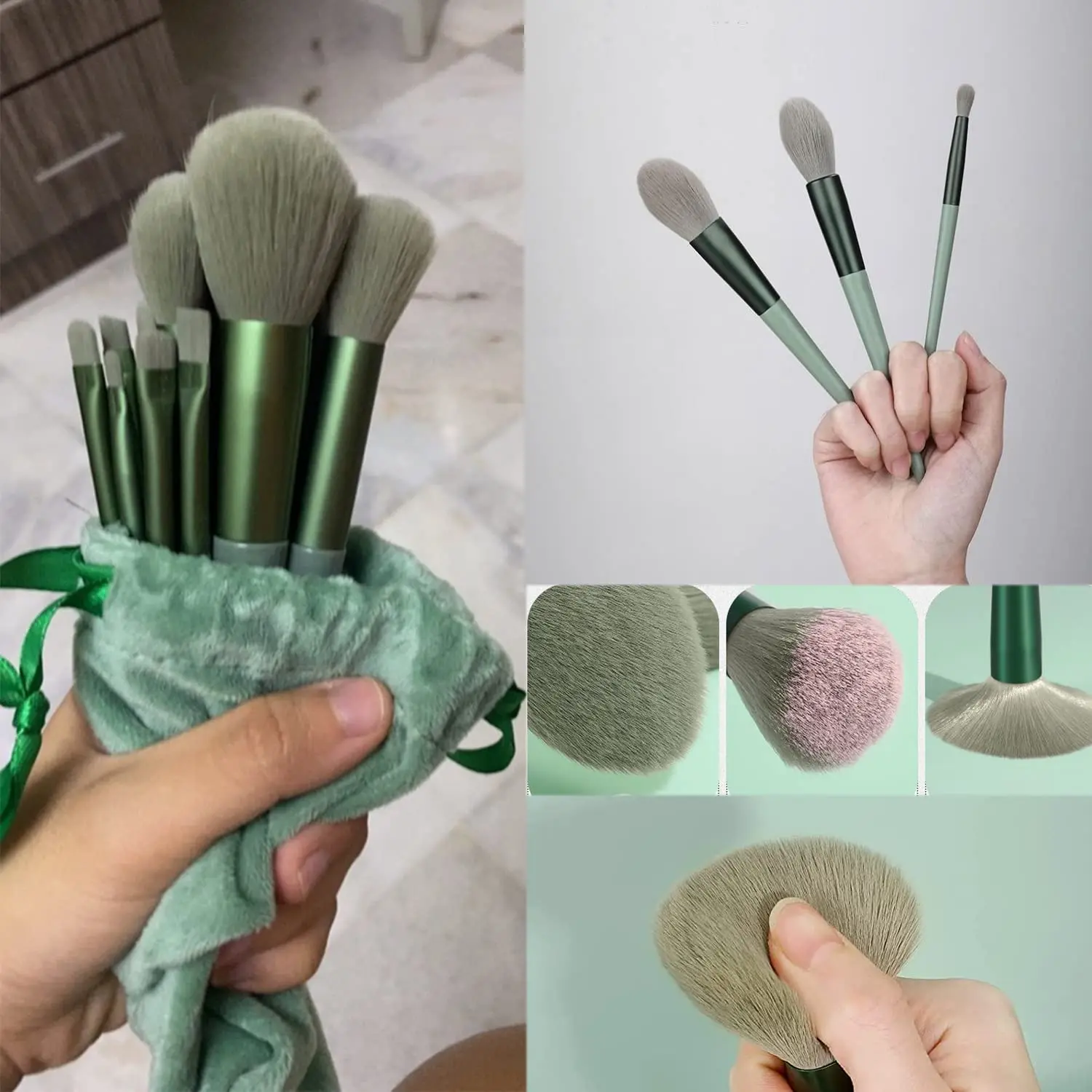 13-Piece Professional Makeup Brush & Sponge Set with Cleaning Box for Beauty and Blush Applications