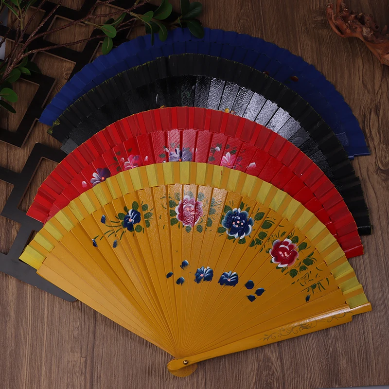 1PC Chinese Style Folding Fan Hollow Double-sided Craft Gift Dancing Printing Wood Spanish Hand Fan Party Supplies folding fan,hand fan,wooden hand fan