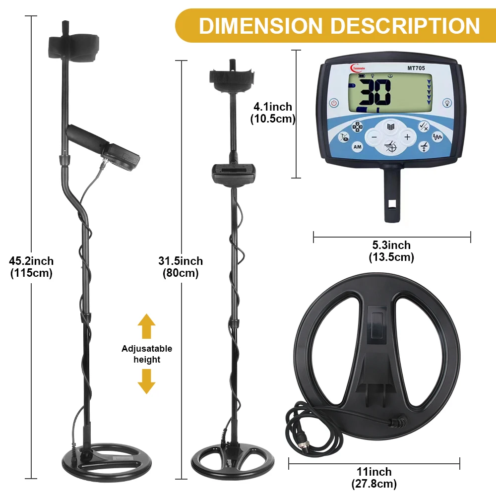 MT705 Professional Underground Metal Detector Waterproof Search Coil High Sensitivity Metal Detecting Tool Treasure Pinpointer