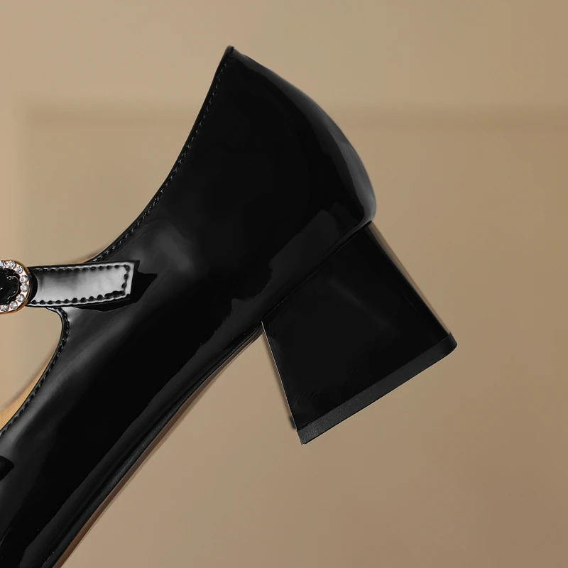 Women's New Spring and Autumn Square Head Genuine Leather Cross Belt Buckle Customized Large Medium Heel Mary Jane Single Shoes