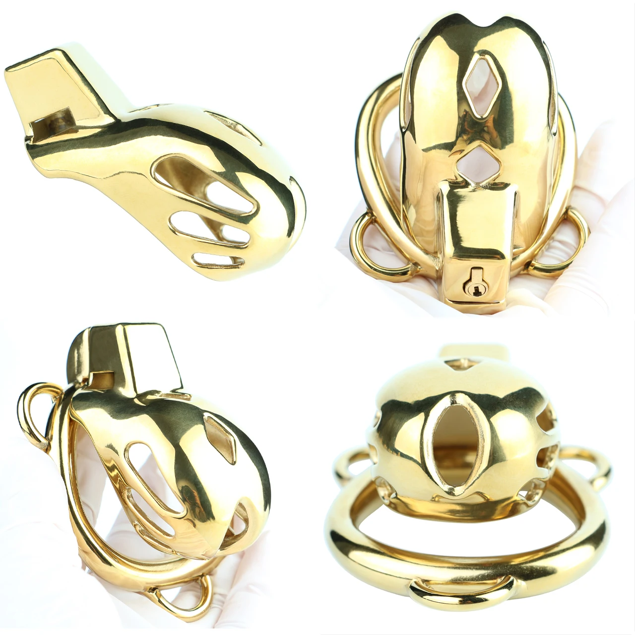 FRRK Mamba Golden Strapon Chastity Cage Metal Anal Plug Sissies Penis Rings Femboy Cock Lock Adult Sex Goods for Man 18+
