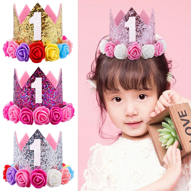 Sombrero de fiesta de cumpleaños para bebé, corona de princesa para niña de  1, 2 y 3 años, diadema para Baby Shower, decoración de fiesta de primer  cumpleaños para niños - AliExpress