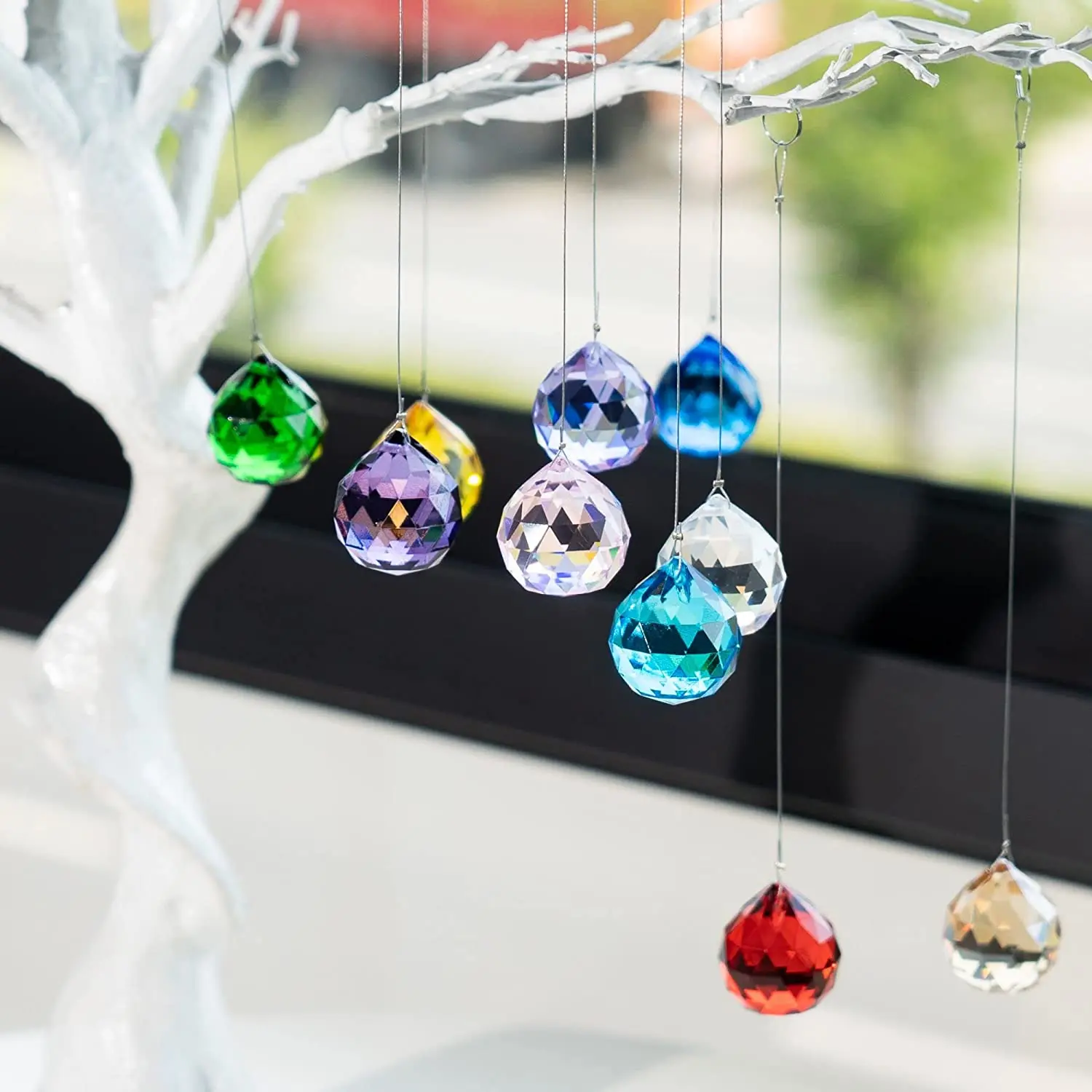 H&D 12pcs Multi-Color Faceted Glass Crystal Balls for Chandelier Parts Prisms Lighting Balls Suncatcher Wedding Home Decoration