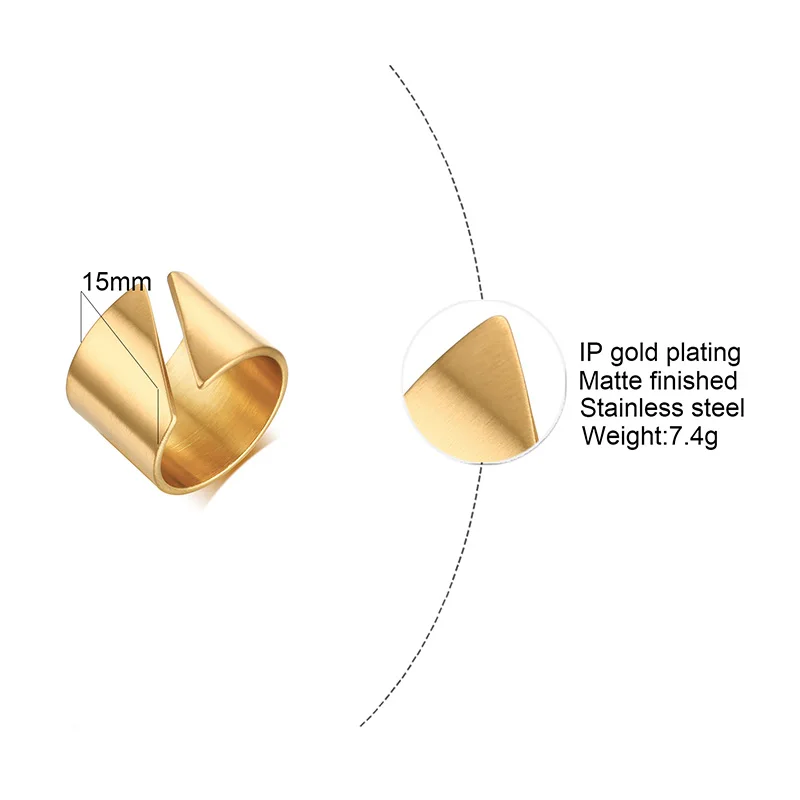 Stainless Steel Ring Finger Ring Modern Wrap Wide Ring for Women Geometric Finger Statement Ring Party Layered Jewelry