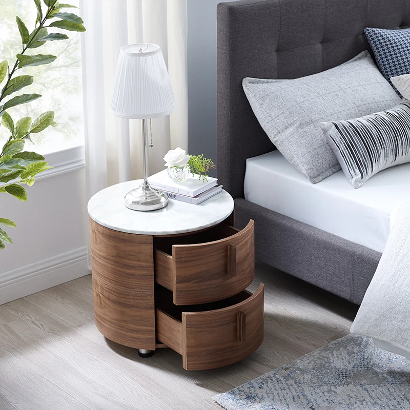 Mesas de cabeceira de mármore luxuosas modernas com mesa de cabeceira  redonda de 2 gavetas para o quarto - AliExpress