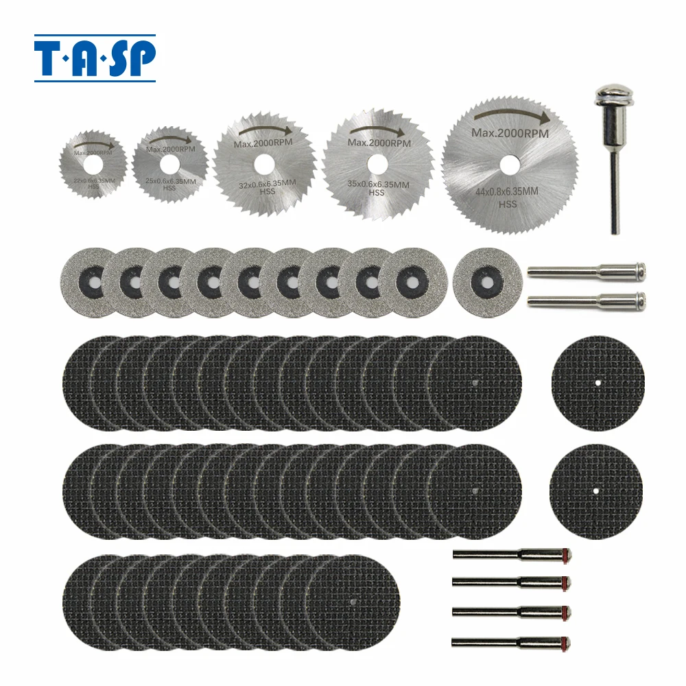 TASP 55pcs Cutting Disc Kit for Dremel Rotary Tools HSS Mini Circular Saw Blade Abrasive Metal Cut-off Diamond Wheel Accessories