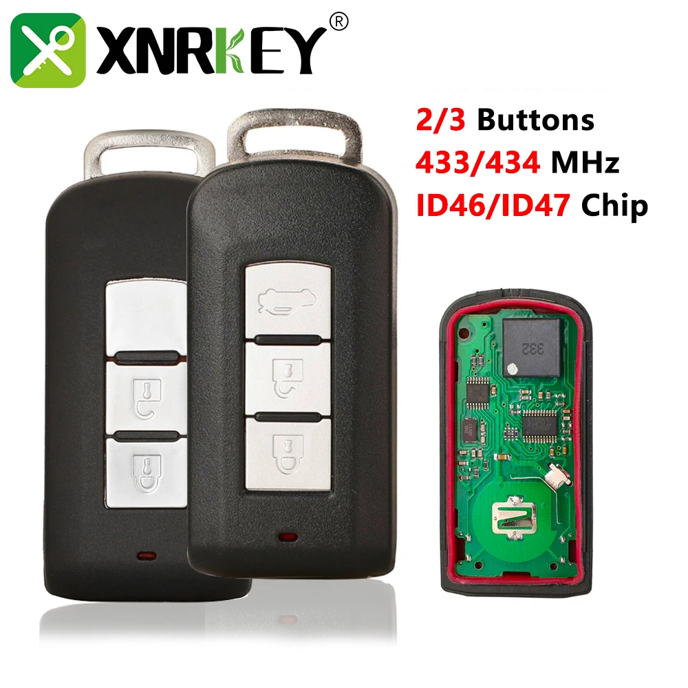 XNRKEY 2/3 Button Remote Car Key ID46/ID47 Chip 433Mhz for Mitsubishi Lancer Outlander ASX G8D-644M-KEY-E Montero L200 GHR-M004