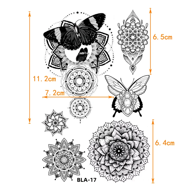 Mandala Blumenmuster Wasserdicht Temporäre Tattoos Aufkleber Lotus Tattoo Body Art Datura Fake Sleeve Tatoo Männer Feder Tatuagens – Detail 34