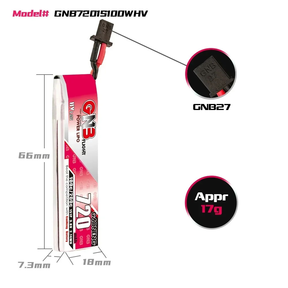 Deux batteries GNB 1S 720mAh 100C HV côte à côte, prêtes pour Mobula8