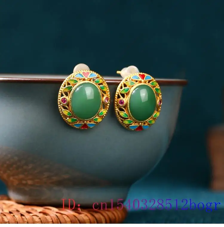 여성용 플라워 이어 스터드, 빈티지 18K 골드 도금, 천연 주얼리 선물, 그린 리얼 옥 귀걸이, 패션 디자이너, 조각